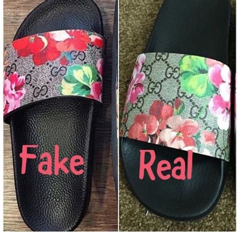 gucci slides real vs fake floral|gucci knockoff slides.